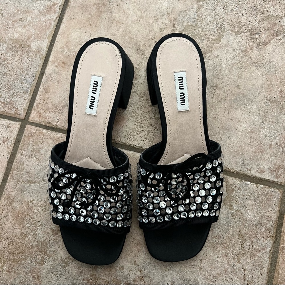 Miu Miu Black Sandals with Silver Embellishments - Picture 2 of 9